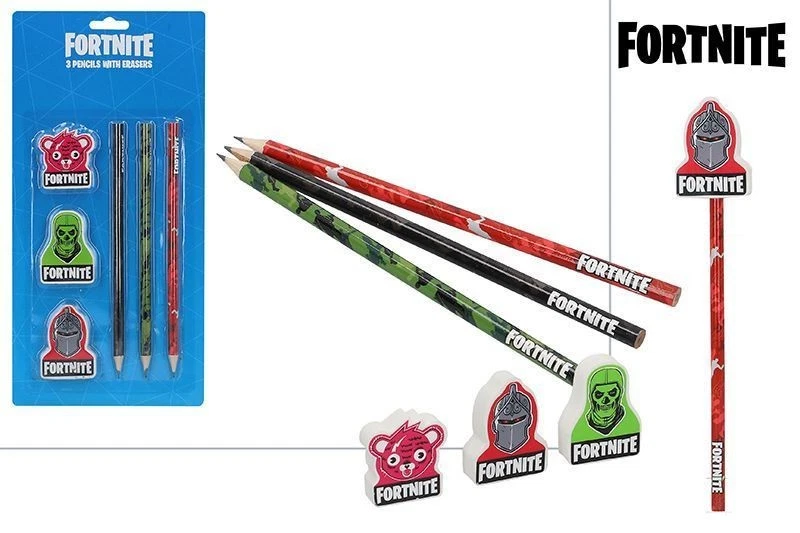 Fortnite Set Mit 3 Stifte mit Radiergummis - Bild 1 von 1