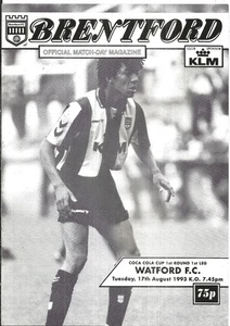 Football Programme BRENTFORD v WATFORD Aug 1993 FLC - Picture 1 of 1