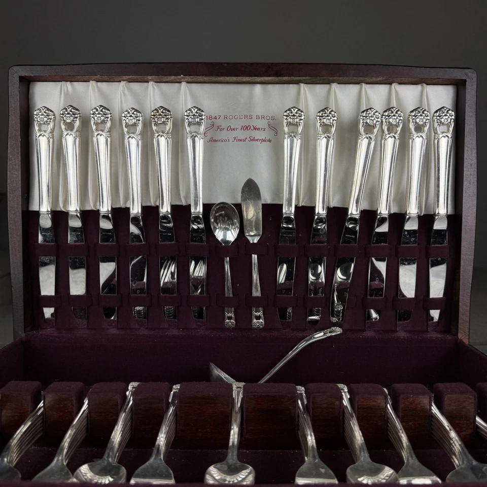 1847 Rogers Bros Eternally Yours Flatware Silverware Set 76 Pieces With Chest - Image 1 of 4