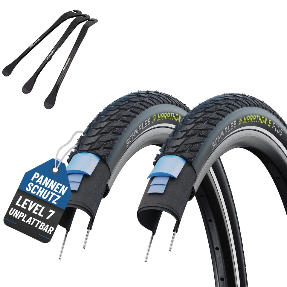 2er Set Schwalbe Reifen Marathon E-Plus Reflex 28 x 2,15 (55-622) + Reifenheber