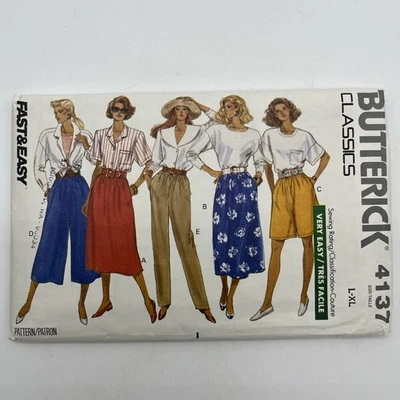 Butterick 4137 Skirt Pants Shorts Culottes Large- XL Vintage 1989 Uncut - Image 1 of 4