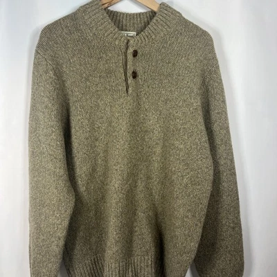 Винтажный мужской свитер LL Bean большой коричневый желтовато-коричневый из овечьей шерсти Henley Fisherman - Изображение 1 из 4