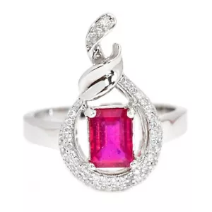 925 STERLING SILVER RING PIGEON BLOOD RED RUBY & WHITE CZ GEMSTONE SIZE 8.5 - Picture 1 of 8