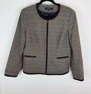 Blazer para mujer Evan Picone 14 marrón estampado manga larga cremallera bolsillos forrados Foto 1 de 4