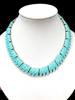 RARE 1950'S CROWN TRIFARI SILVER-TONE TURQUOISE THERMOSET FLAMES COLLAR NECKLACE - Image 1 of 4