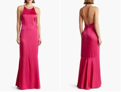 Alice + Olivia Women Maxi Dress Samia Halter Neck Open Back Pink Magenta 8 NWT - Image 1 of 4
