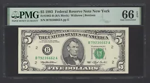 United States-Federal Reserve 5 Dollars 1993 Fr#1982-B (BA Block) UNC Grade 66 - Picture 1 of 2