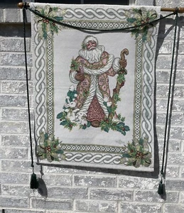 Fitz & Floyd Father Christmas Santa Tapestry Wall Hanging, Tassel, Wood Rod READ - Bild 1 von 12