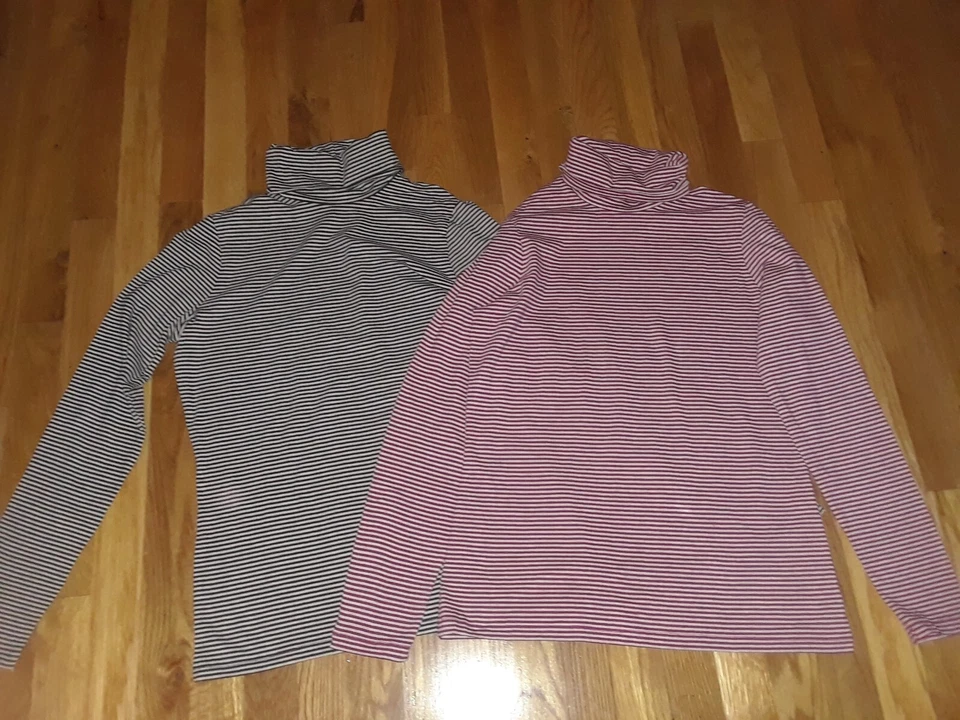 Lands' End Striped Cotton Blend Turtleneck Tops Sz PS Petite Black, Fuchsia Pink - Image 1 of 1