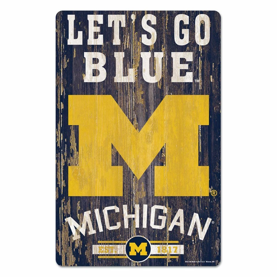 MICHIGAN WOLVERINES LET'S GO BLUE EST. 1817 WOOD SIGN 11"X17'' NEW WINCRAFT 👀 - Image 1 of 1