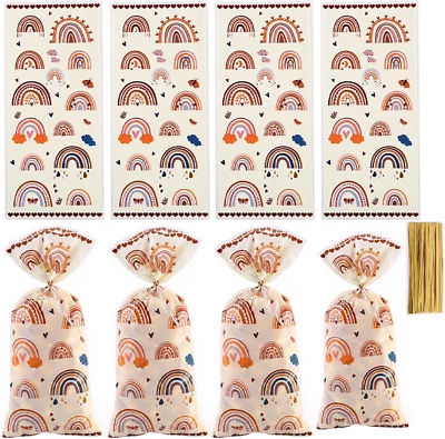 Bolsas de golosinas de celofán para fiesta arco iris Boho Goodie bolsas de regalo de dulces con 50 piezas giro Foto 1 de 4