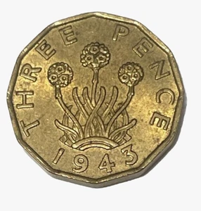 1943 Great Britain 3 Pence George Threepence Coin Three Pence Lot B6-123 - Picture 1 of 6