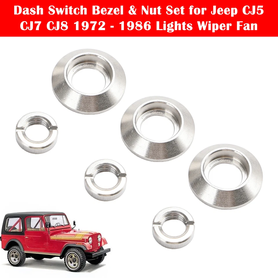 Dash Switch Bezel & Nut Set for Jeep CJ5 CJ7 CJ8 1972 - 1986 Lights Wiper Fan US Foto 1 de 4