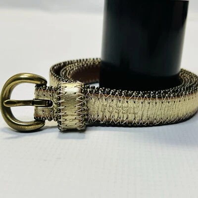 Cinturón de cuero Fossil dorado brillante talla grande BT3993715 195071 0512 Foto 1 de 4