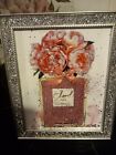 GLITTER Vase ORNAMENT SILVER FRAME & PRINT ORNAMENT Real Feathers  8X10" BLING