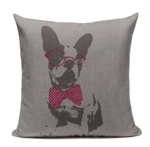 Boston Terrier B8 Cushion Pillow Cover Hipster Glasses Bowtie Bow Tie Smart Dog - Picture 1 of 5