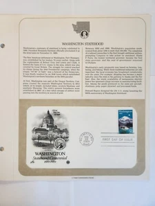  FDC WASHINGTON STATEHOOD STAMP PANEL '89  FIRST DAY OF ISSUE STAMP & INFO PANEL - Picture 1 of 1