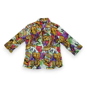 Vintage Mirror Image Piano Themed Light Denim Young Jacket Size XL 3/4 Sleeve - Picture 1 of 6