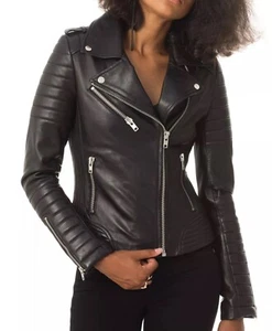 DESIGNER New Women's Black Leather Jacket 100% Real Lambskin Moto Biker Jacket - Picture 1 of 5