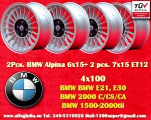 2 Cerchi BMW Alpine 6x15 + 2 pcs. 7x15 4x100 E30 E21 Wheels Felgen Llantas Jante