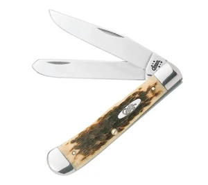 Case XX Trapper Pocket Knife Stainles Steel Clip / Spey Blades Amber Bone Handle - Picture 1 of 6
