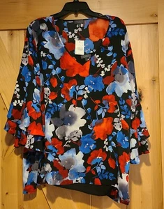 New! The Limited Size 2X Blouse w/tank Bright Clorful Watercolor Floral Office - Picture 1 of 15