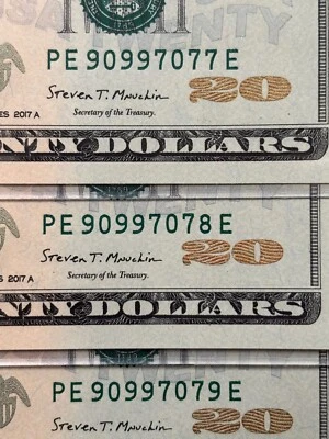 3 NEW Uncirculated Sequential TWENTY DOLLAR $20 Bills-Two are Trinary $60 Face - Image 1 of 4