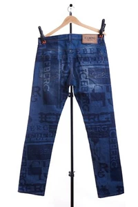 Iceberg Blue Denim Jeans Men’s Printed LogoDesign Fly Tapered Leg Size 32 A8 - Picture 1 of 17