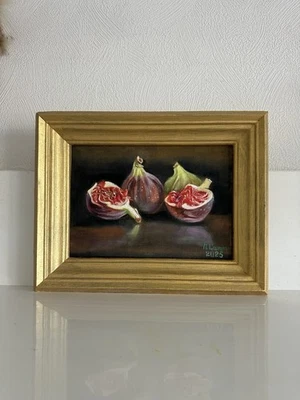 Pintura al óleo original Higos naturaleza muerta 15х20 cm regalo arte de pared bellas artes frutas Foto 1 de 4