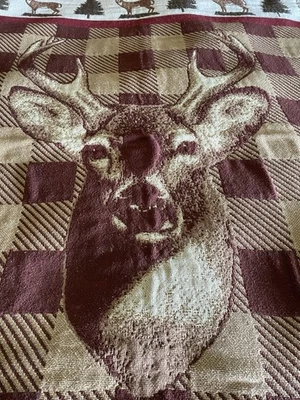 MANTA A CUADROS ROJA Y BRONCEADA DECORACIÓN CABINA RÚSTICA VIDA SILVESTRE CABEZA DE CIERVO 47"X70" Foto 1 de 4