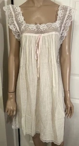 Vtg 60s Gilead Nightgown Cottagecore Bridal Slip Dreas Lace Cotton Sz S - Picture 1 of 10