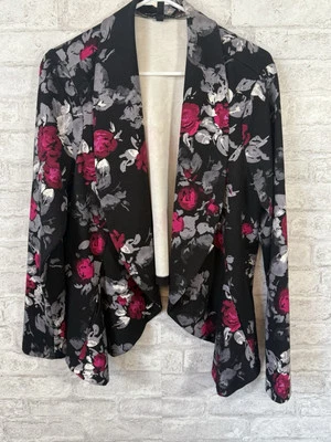 Torrid Jacket Floral Front Blazer Stretch Black Pink Gray Nylon Heavy Size 0 - Image 1 of 4