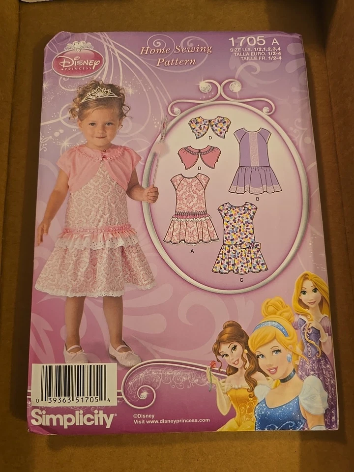 Simplicity 1705 Disney Princess Baby Toddler Girl Dress Pattern 1/2-4 Uncut New  - Image 1 of 2