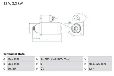 BOSCH Starter Motor for Audi Q7 TDi 218 CZZA 3.0 September 2015 to August 2016 - Image 1 of 4