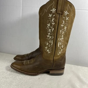 Damen 8,5 Westernstiefel Reywelt Leder eckige Zehenpartie Blumenstickerei braun - Bild 1 von 12