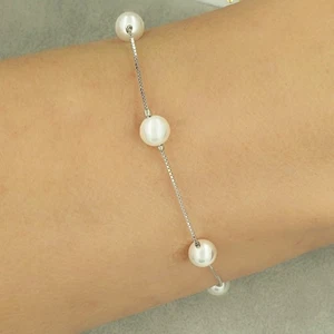Pearl 925 Sterling Silver Womens Bracelet Bangle Bridal Birthday Gift For Her UK - Picture 1 of 13