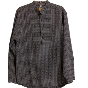 Wah Maker Shirt Mens Popover Peasant Frontier Western Grandad Collar Blue M - Picture 1 of 10
