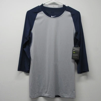 NUEVO CON ETIQUETAS Nike Pro Gris Azul Raglán MLB Béisbol Manga 3/4 Camisa Para Hombres Talla S #880659 Foto 1 de 3