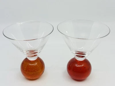 Juego de 2 vasos vintage Cointreau Martini base bola burbuja naranja vidrio soplado Foto 1 de 4
