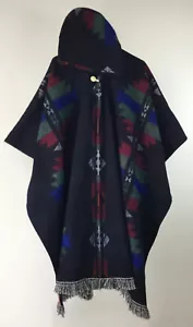 Alpaca Poncho with Hood black Soft Comfortable Wool | Navajo Design Handcrafted - Picture 1 of 2