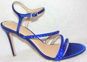 New Jewel Badgley Mischka Marimba Royal Blue Satin w Crystals Sandals 7.5 M - Picture 1 of 3