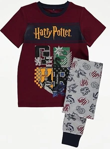 Harry Potter Graphic Print Cotton pyjamas burgundy short sleeve top grey bottoms - Picture 1 of 3