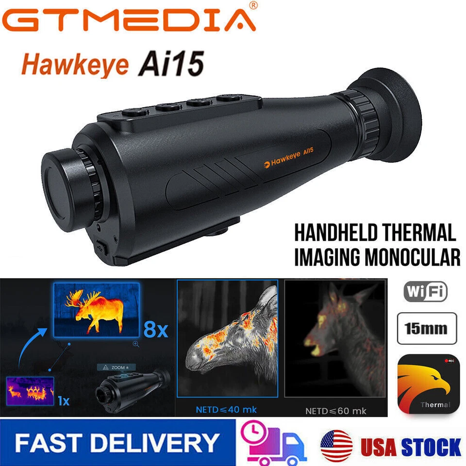 New|Thermal Monocular AI 384*288 Heat Vision Digital 8x Zoom 5 Modes for Hunting - Image 1 of 4