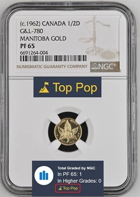 TOP POP! 1898 1/2D Buffalo Maple Leaf Manitoba California Gold / G&L780 NGC PF65 - Image 1 of 4