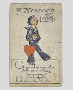 Cartolina San Valentino • Poesia Sailor Boy • Pubblicata 1922 Ashland Kentucky - Foto 1 di 2