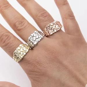 SOLID 14K Gold Medium Square Nugget Ring Yellow White Rose Gold - Picture 1 of 14