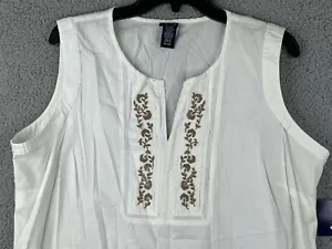VTG Basic Editions Boho Blouse Women's XL White Cotton Embroidered NEW - Picture 1 of 9