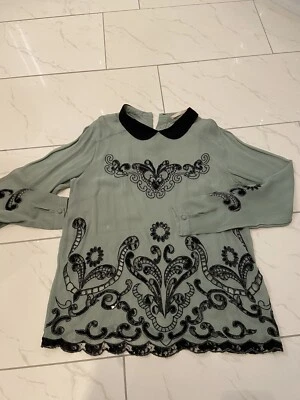 Silvian Heach Bluse mint grün  Gr.L wie neu Bubikragen Spitze gehäckelt ,edel - Bild 1 von 4