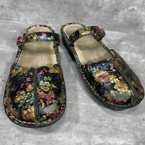 Alegria Mary Jane Style Slip On Mules Strap and Buckle Metallic Floral US 8-8.5 - Picture 1 of 12