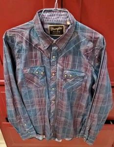 WRANGLER RETRO Mens Size XL Pearl Snap Plaid Long Sleeve Button Up Shirt - Picture 1 of 4